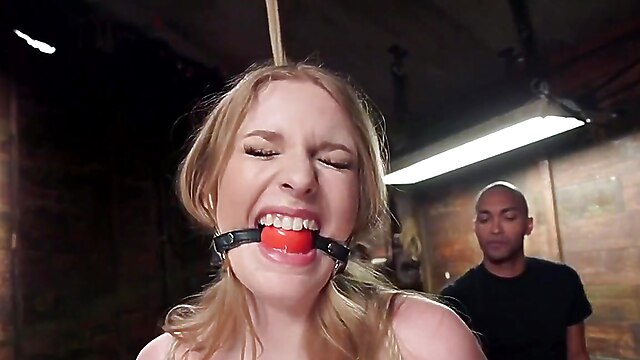 Whipped and fucked, pov interracial bdsm, interacial bondage, stocking gag threesome, brunette whipped