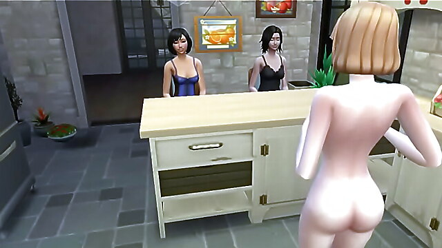 Hentai grope, hentai kitchen, hentai self, groping orgasm, lesbian groping orgasm
