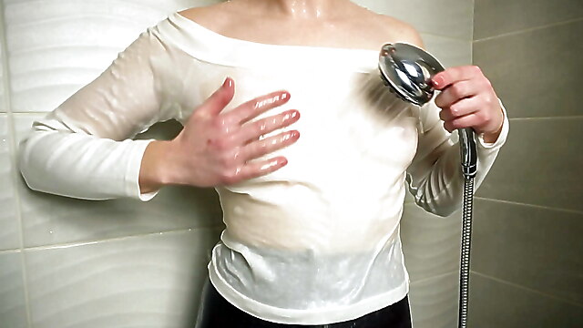 Wet breast, control top, leotard shower, shower wet t shirt, nylon control
